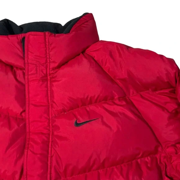 VTG Nike Puffer Down Filled Coat Mens Large Red Back Center Swoosh Y2K